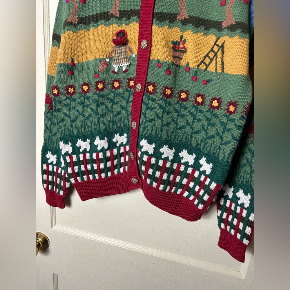 Vintage Lucia apple orchard farm intarsia knit cardigan womens XL novelty - Picture 3 of 7
